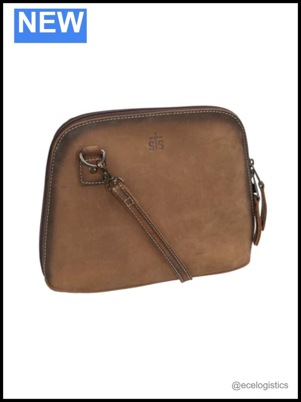 Distressed Full Grain Leather Crossbody Bag Adjustable Strap Zip Closure